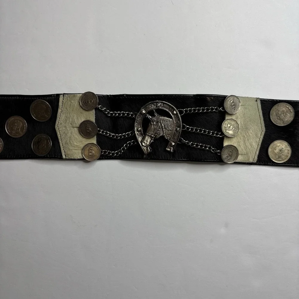 Vintage Argentinian Gaucho Coin Belt Cowhide Leather 60s 70s Kelly's Argentina
